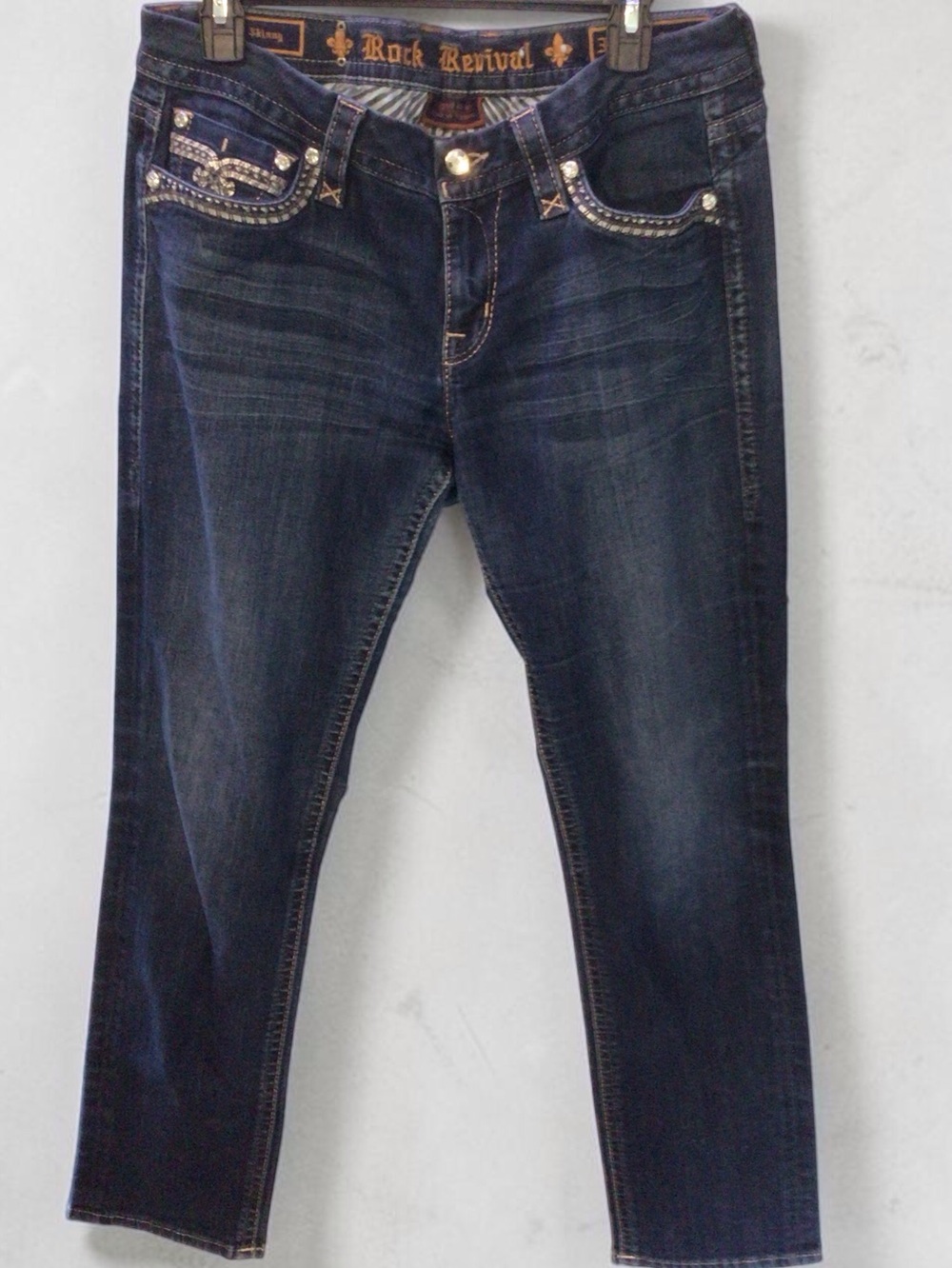 EUC...Rock Revival Women's Dark Indigo Studded Skinny Jeans
